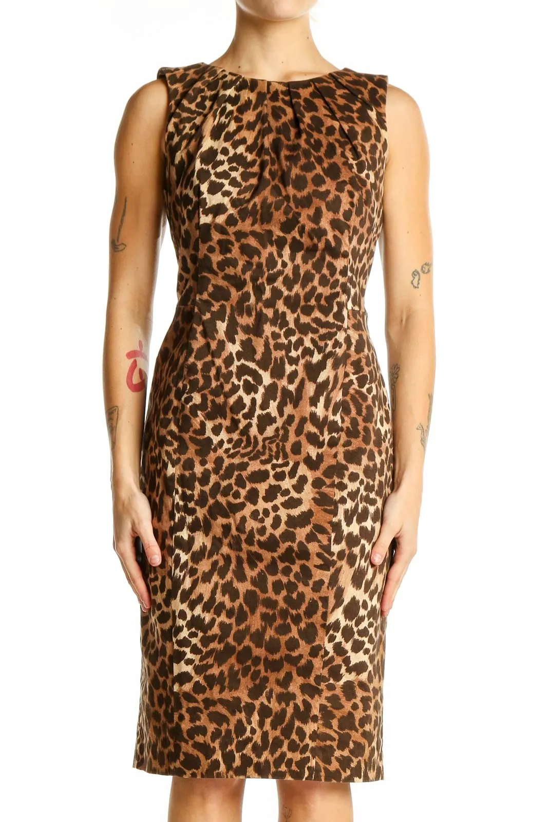 Brown Leopard Print Sleeveless Sheath Dress