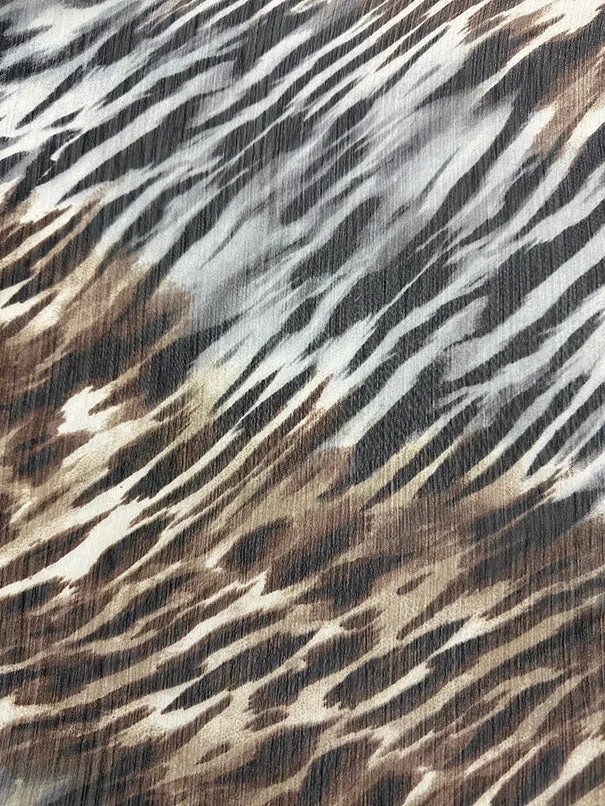 Brown Multi Animal Print Crinkled Poly Chiffon Fabric