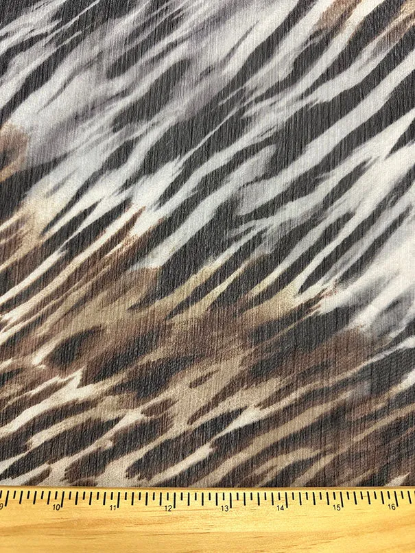 Brown Multi Animal Print Crinkled Poly Chiffon Fabric