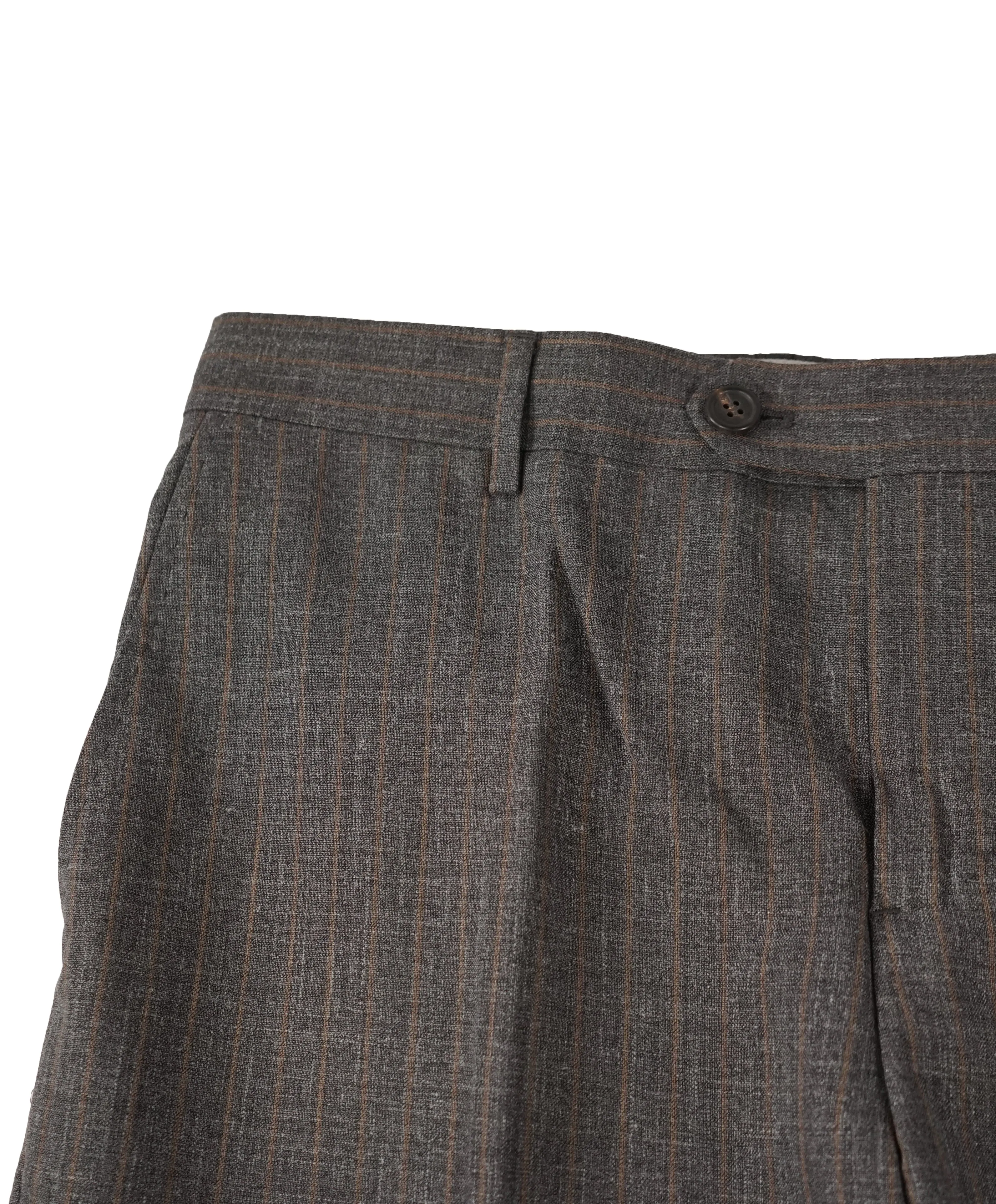 BRUNELLO CUCINELLI - Orange Stripe Wool/Linen/Silk Summer Blend Dress Pants - 36W