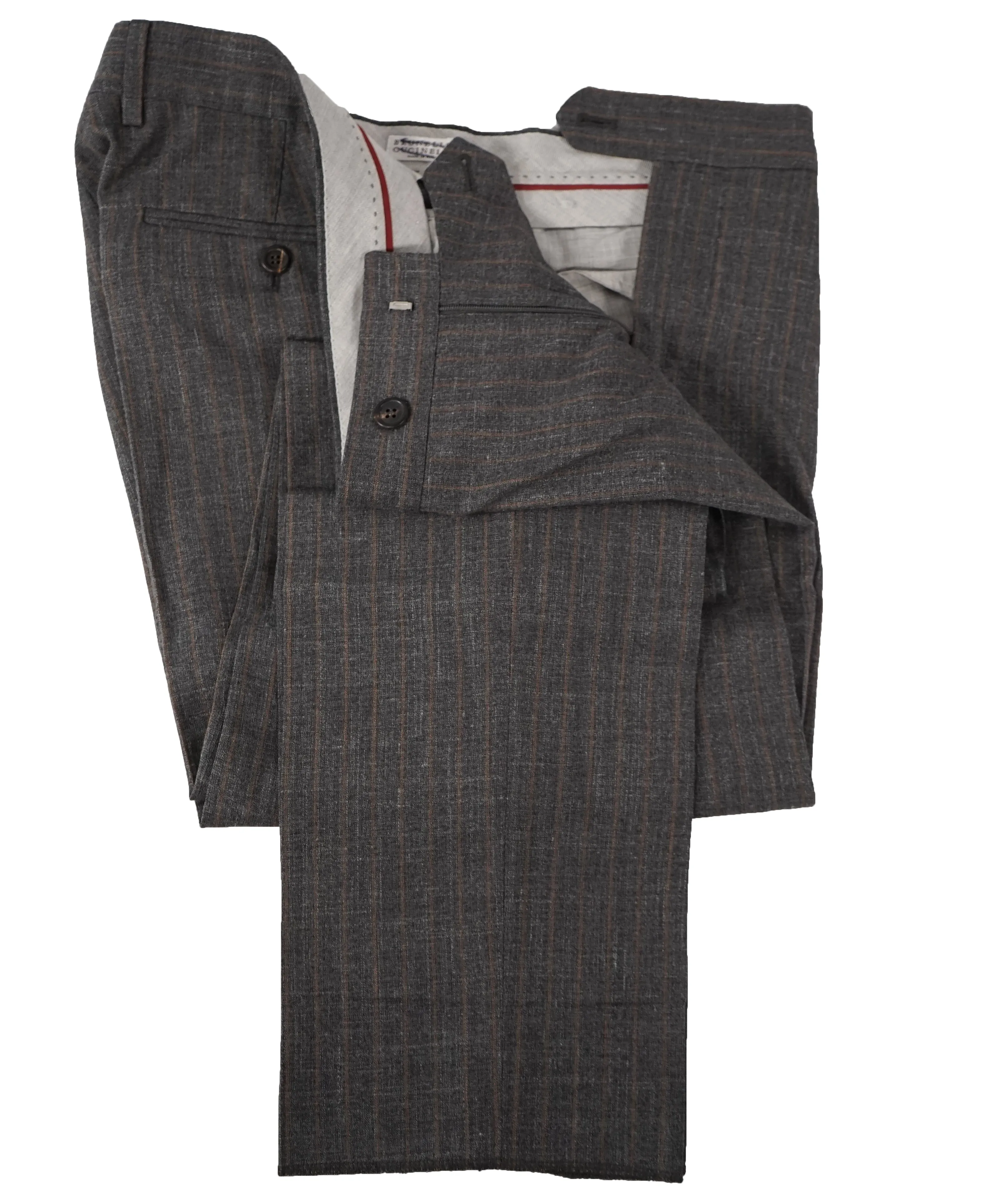 BRUNELLO CUCINELLI - Orange Stripe Wool/Linen/Silk Summer Blend Dress Pants - 36W