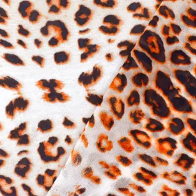 Burnt Orange-Navy-Ivory Leopard Printed Poly Chiffon Woven Fabric