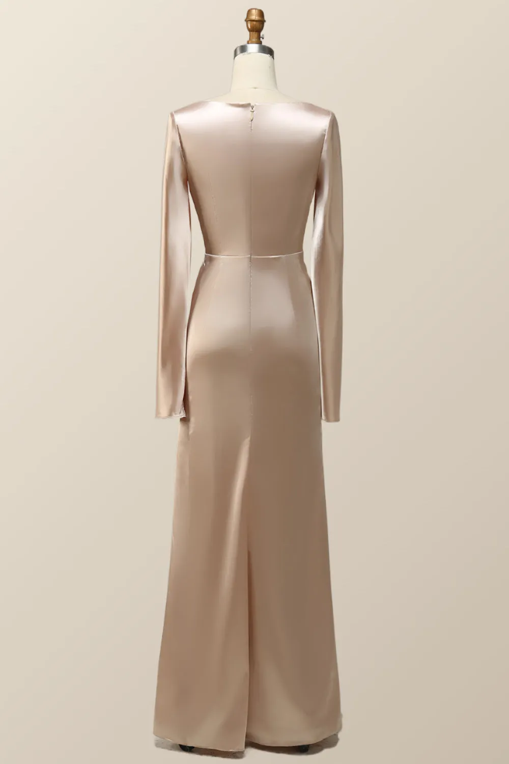 Champagne Long Sleeves Keyhole Bridesmaid Dress