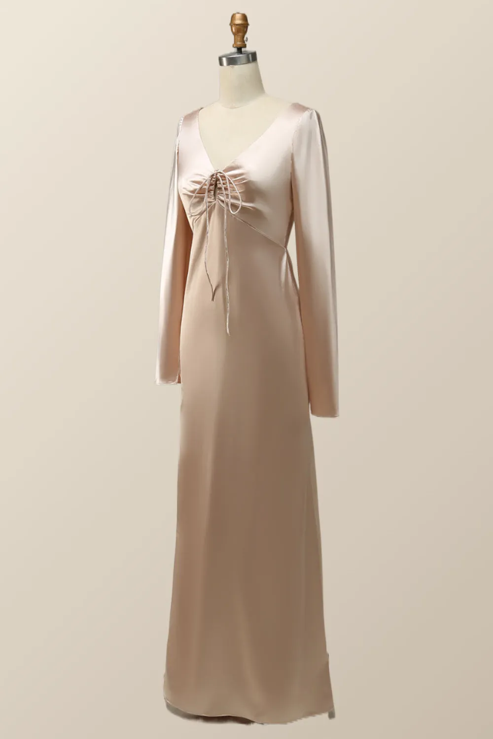 Champagne Long Sleeves Keyhole Bridesmaid Dress