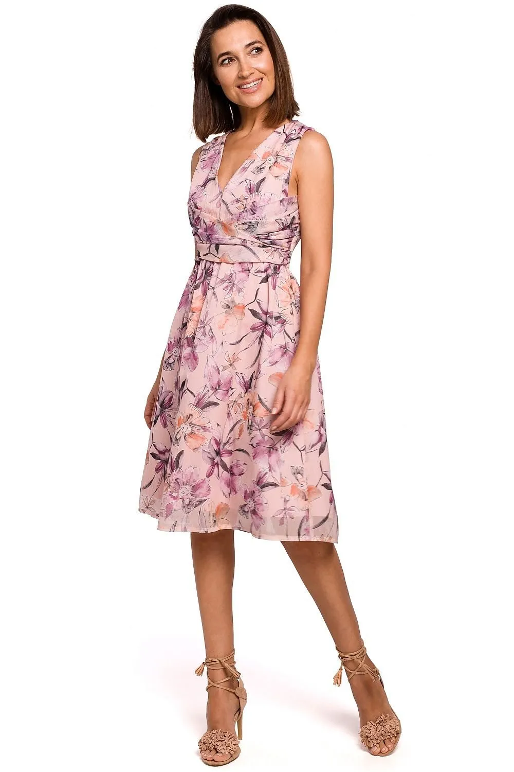 Chic Floral Chiffon Cocktail Gown