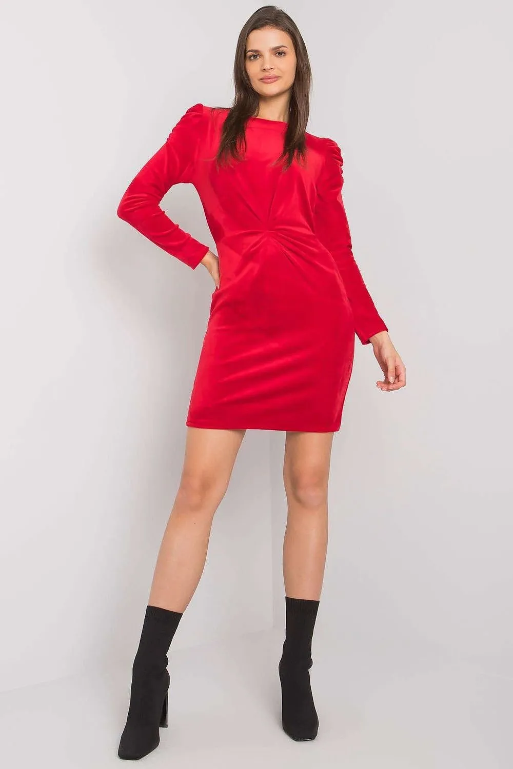 Chic Scarlet Velour Evening Dress by Rue Paris