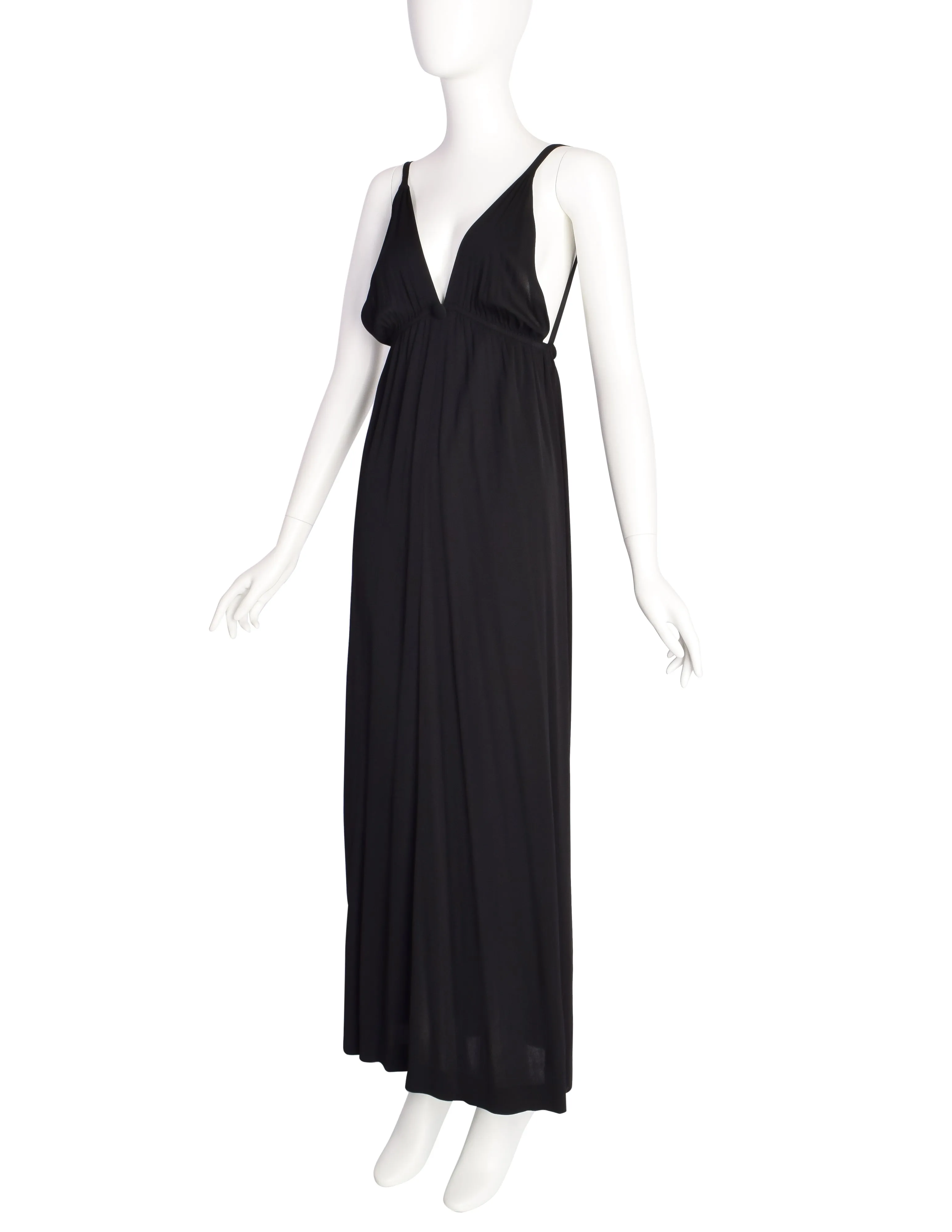 Chloe Vintage 1970s Black Low Back Full Length Dress