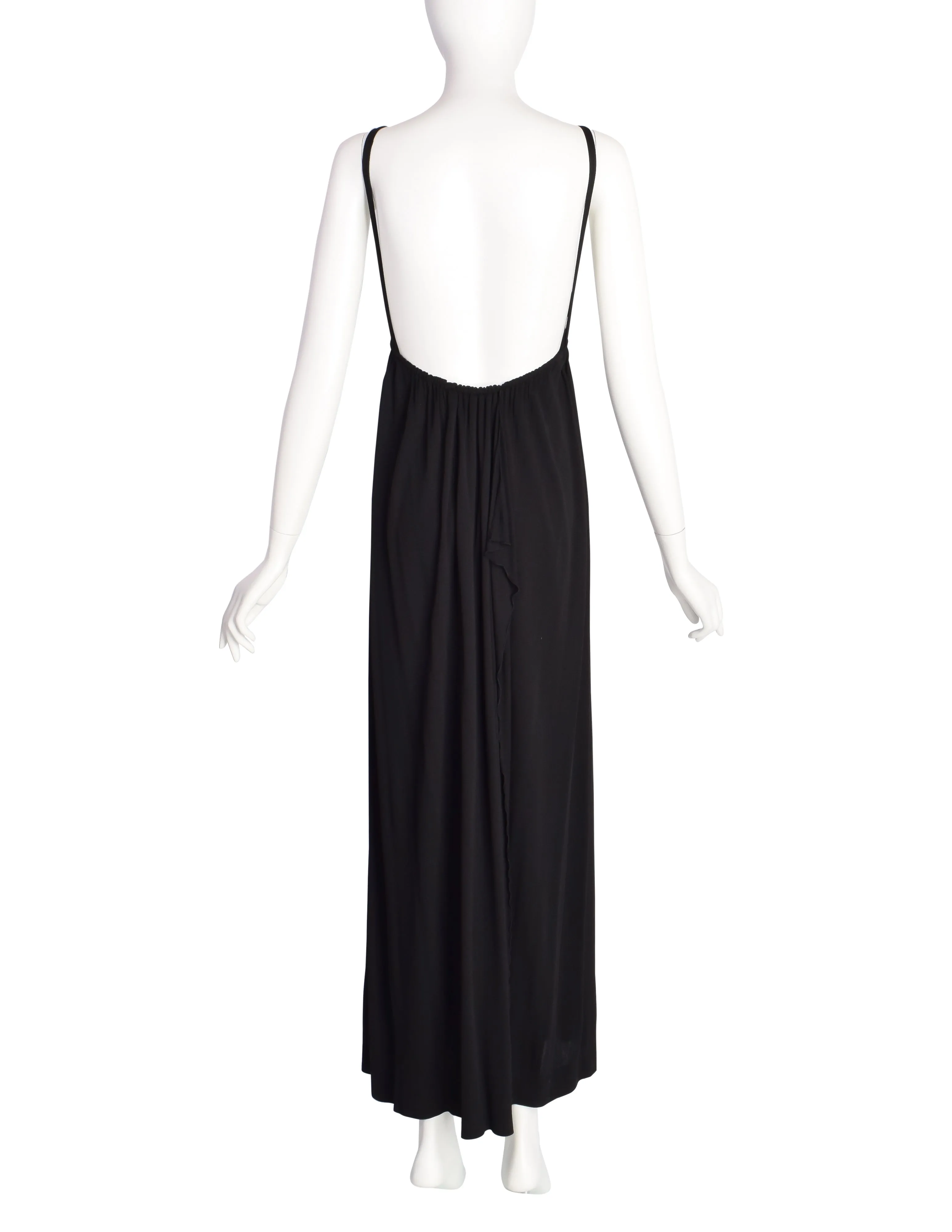 Chloe Vintage 1970s Black Low Back Full Length Dress