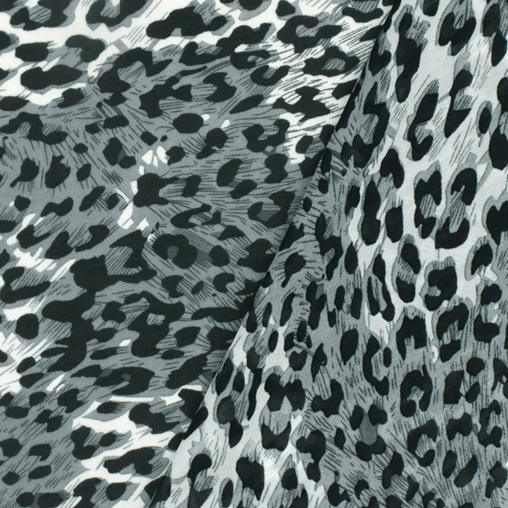 Cold Gray-Black Cheetah Printed Polyester Chiffon Woven Fabric