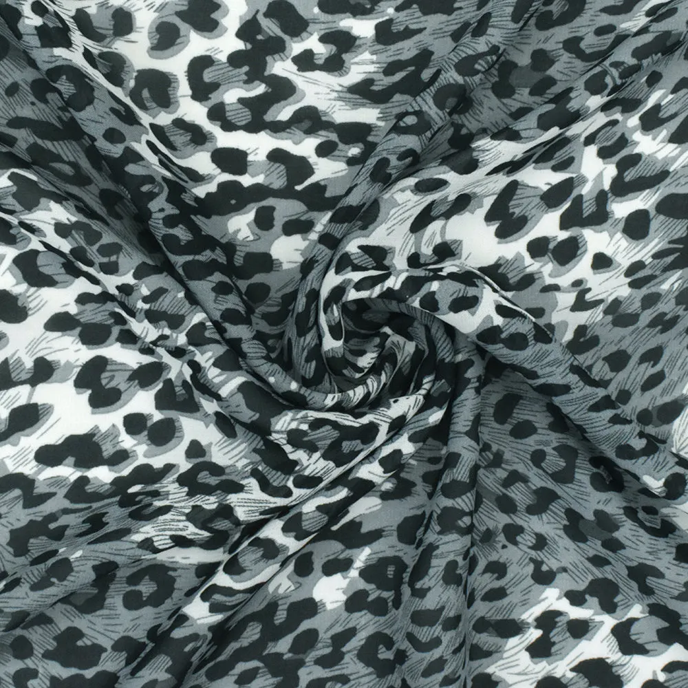 Cold Gray-Black Cheetah Printed Polyester Chiffon Woven Fabric