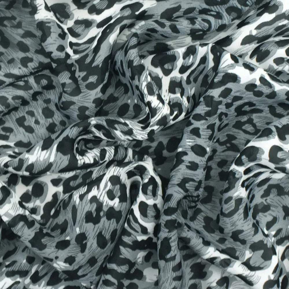 Cold Gray-Black Cheetah Printed Polyester Chiffon Woven Fabric