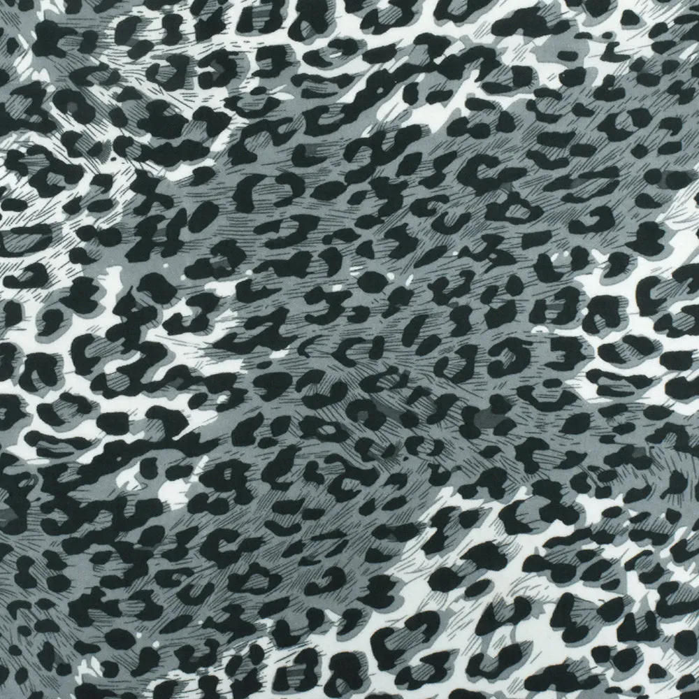 Cold Gray-Black Cheetah Printed Polyester Chiffon Woven Fabric