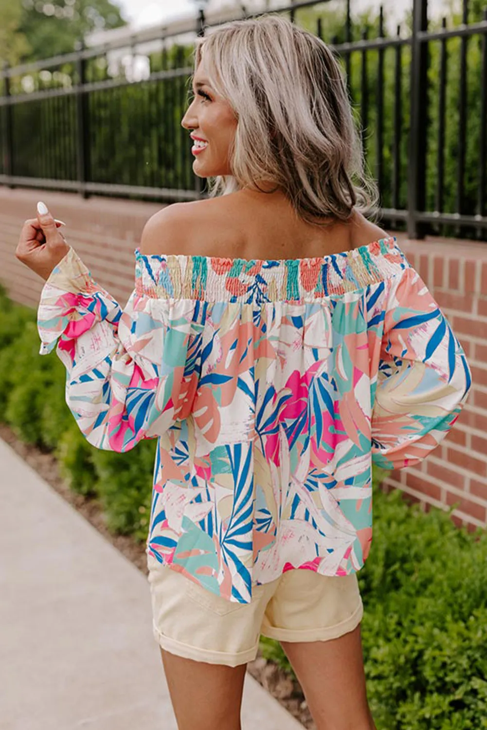 color Floral Print Off Shoulder Blouse