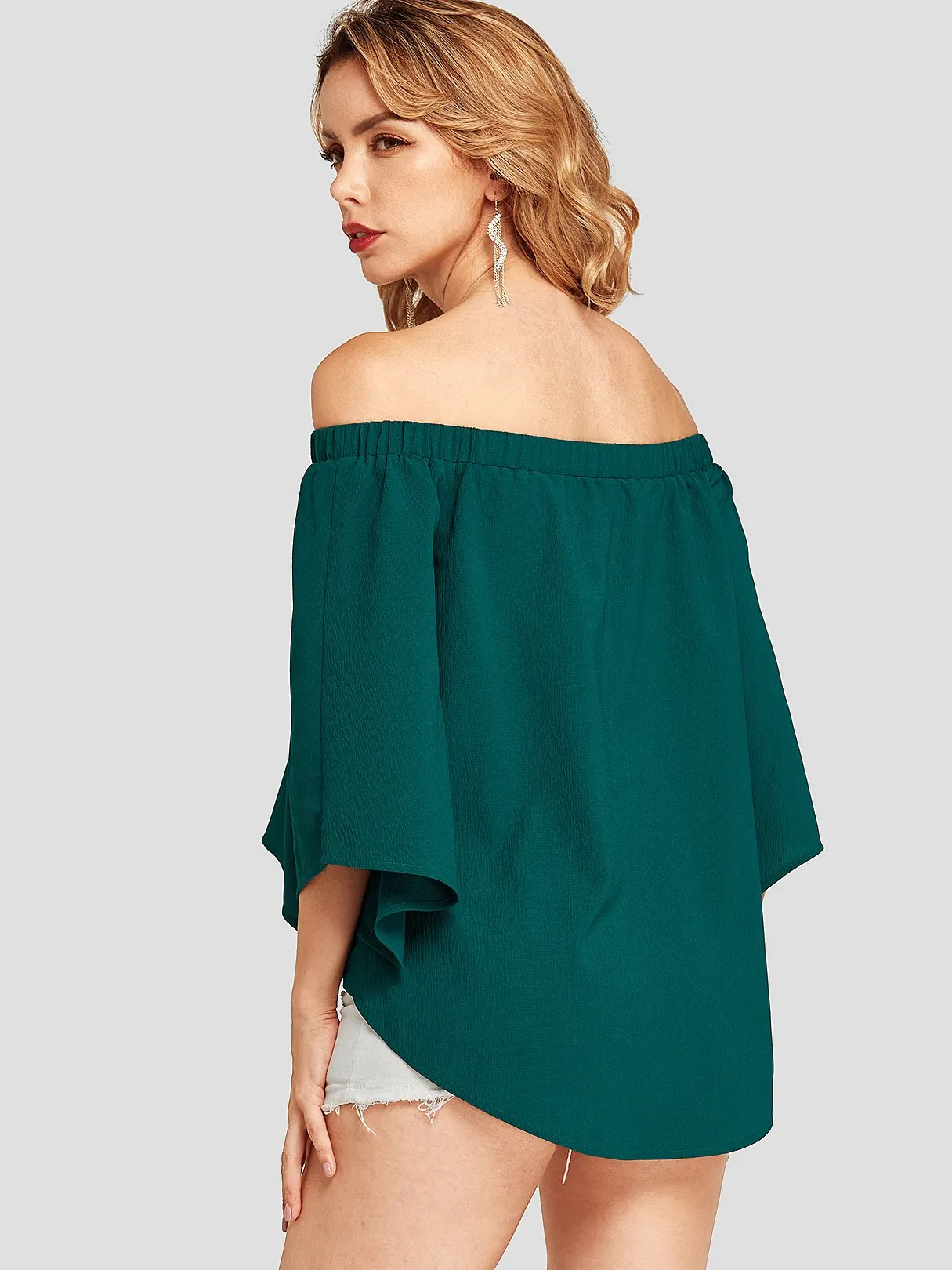 Custom Off The Shoulder Half Sleeve Green Blouses