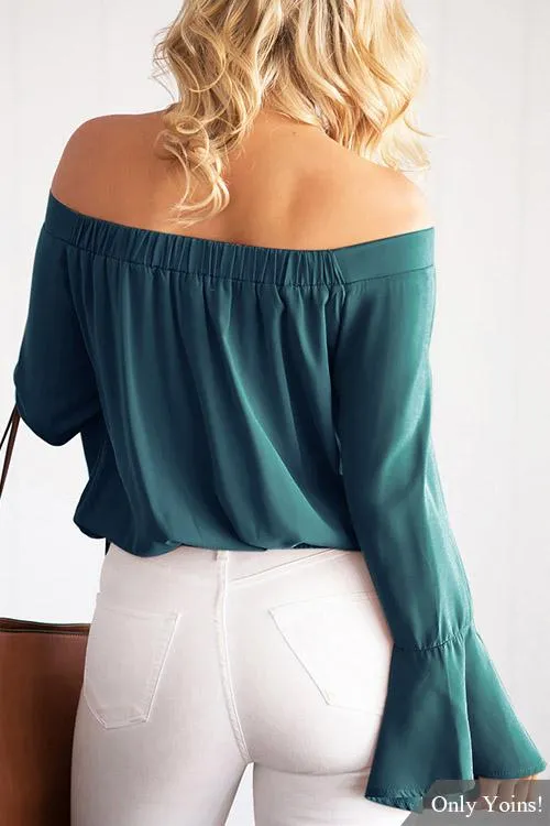 Custom Off The Shoulder Plain Dark Green Blouses