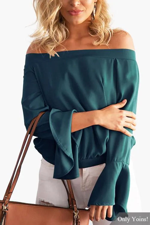 Custom Off The Shoulder Plain Dark Green Blouses