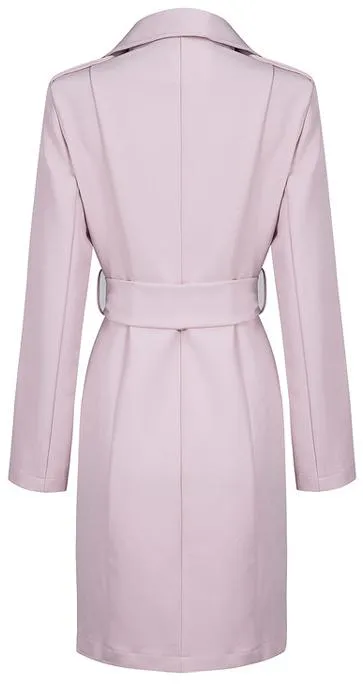 Double-Breasted Gold Button-Embellished Belted Coat, Pink