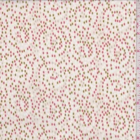 Ecru/Rose/Olive Dotted Scroll Chiffon Fabric