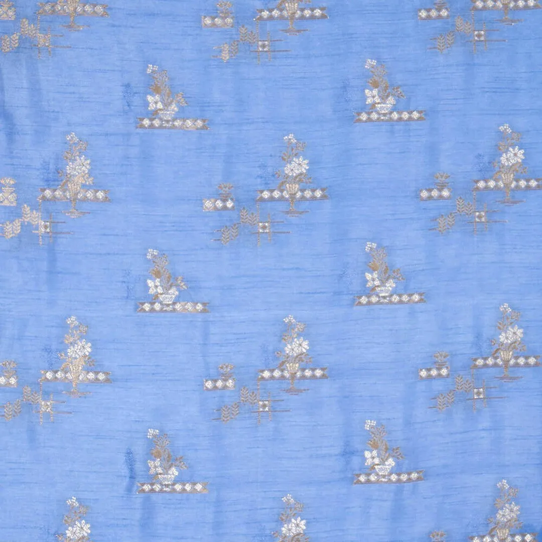 Electric Blue All Over Jacquard Dolla Silk Fabric