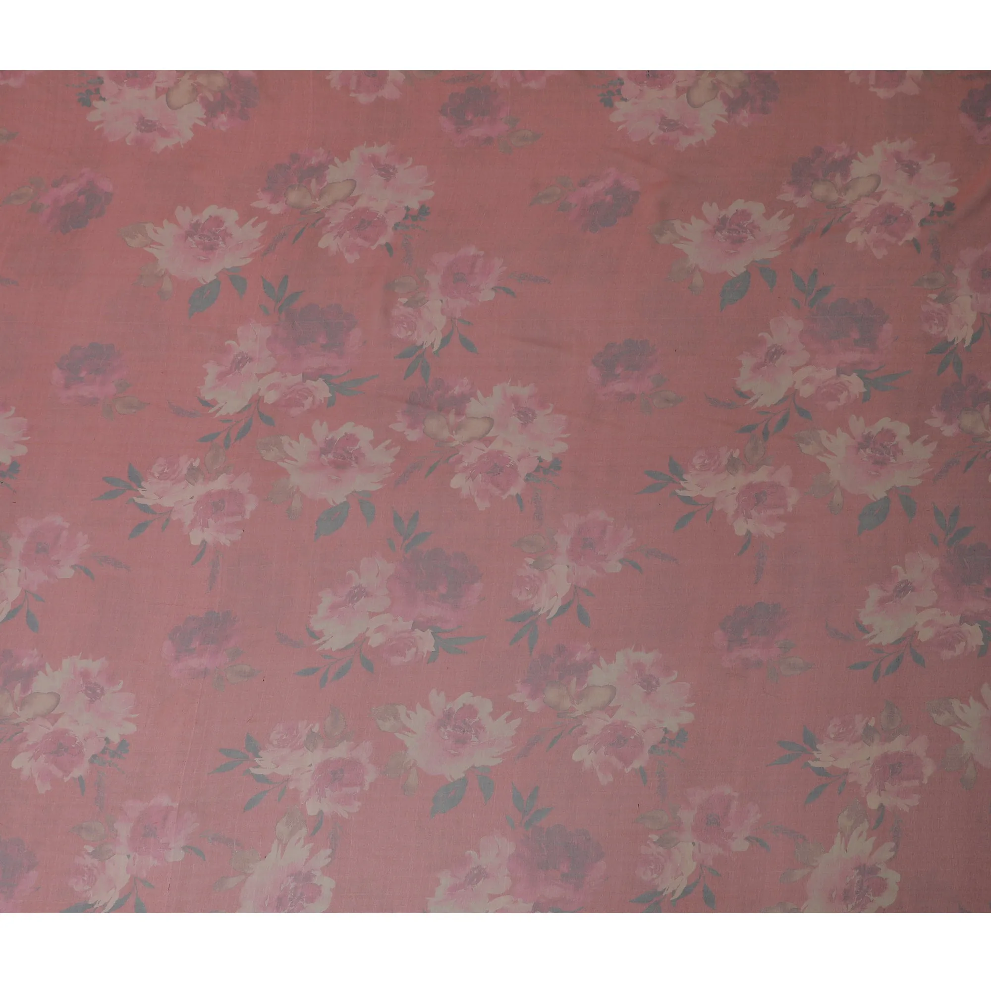 Elegant Pink and Grey Floral Pure Silk Chiffon Fabric, 110 cms, South Korea-D19886