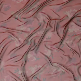 Elegant Pink and Grey Floral Pure Silk Chiffon Fabric, 110 cms, South Korea-D19886