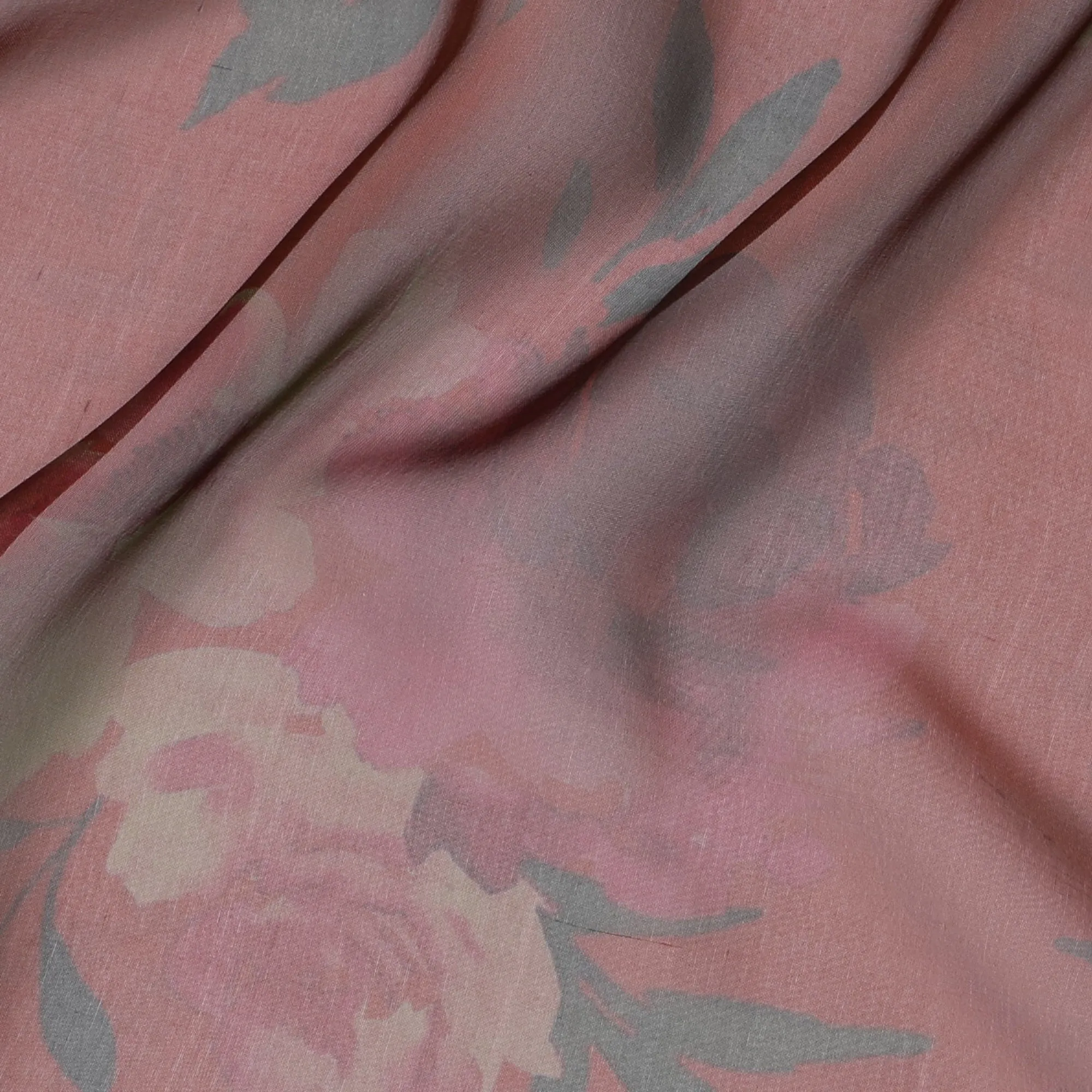 Elegant Pink and Grey Floral Pure Silk Chiffon Fabric, 110 cms, South Korea-D19886