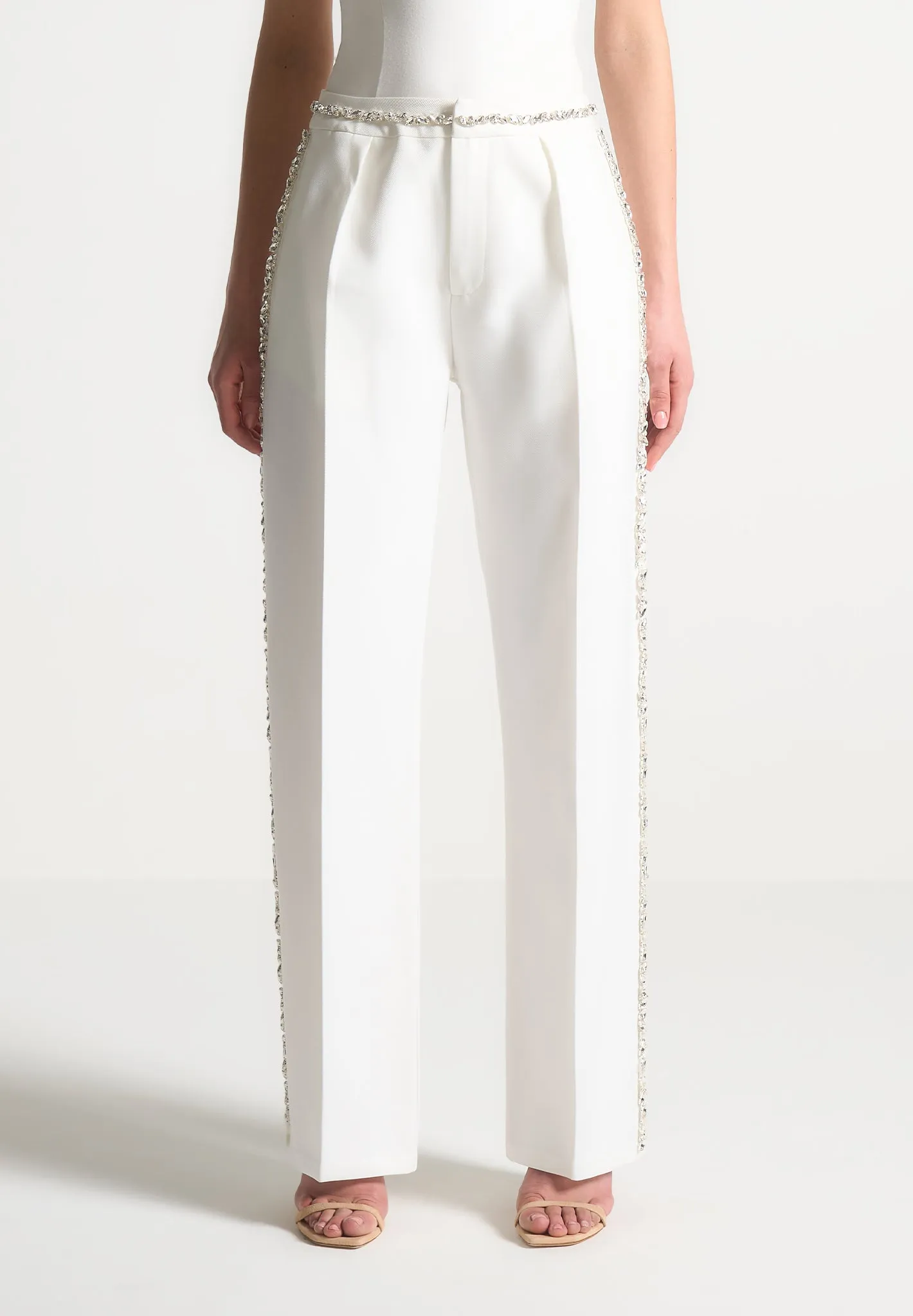 Embellished Tailored Trousers - White