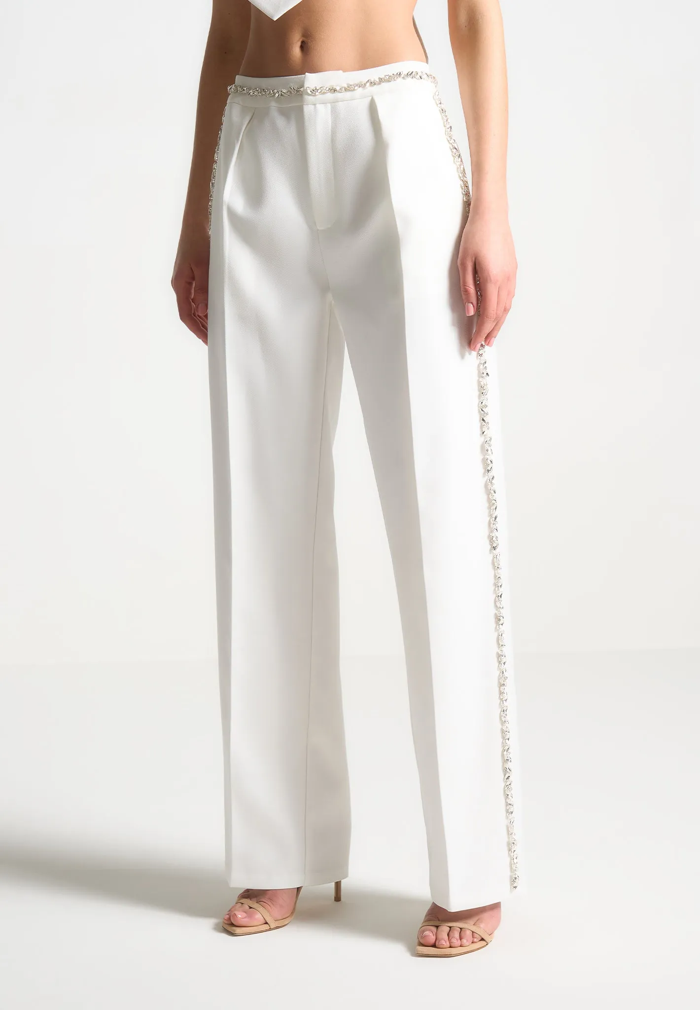 Embellished Tailored Trousers - White