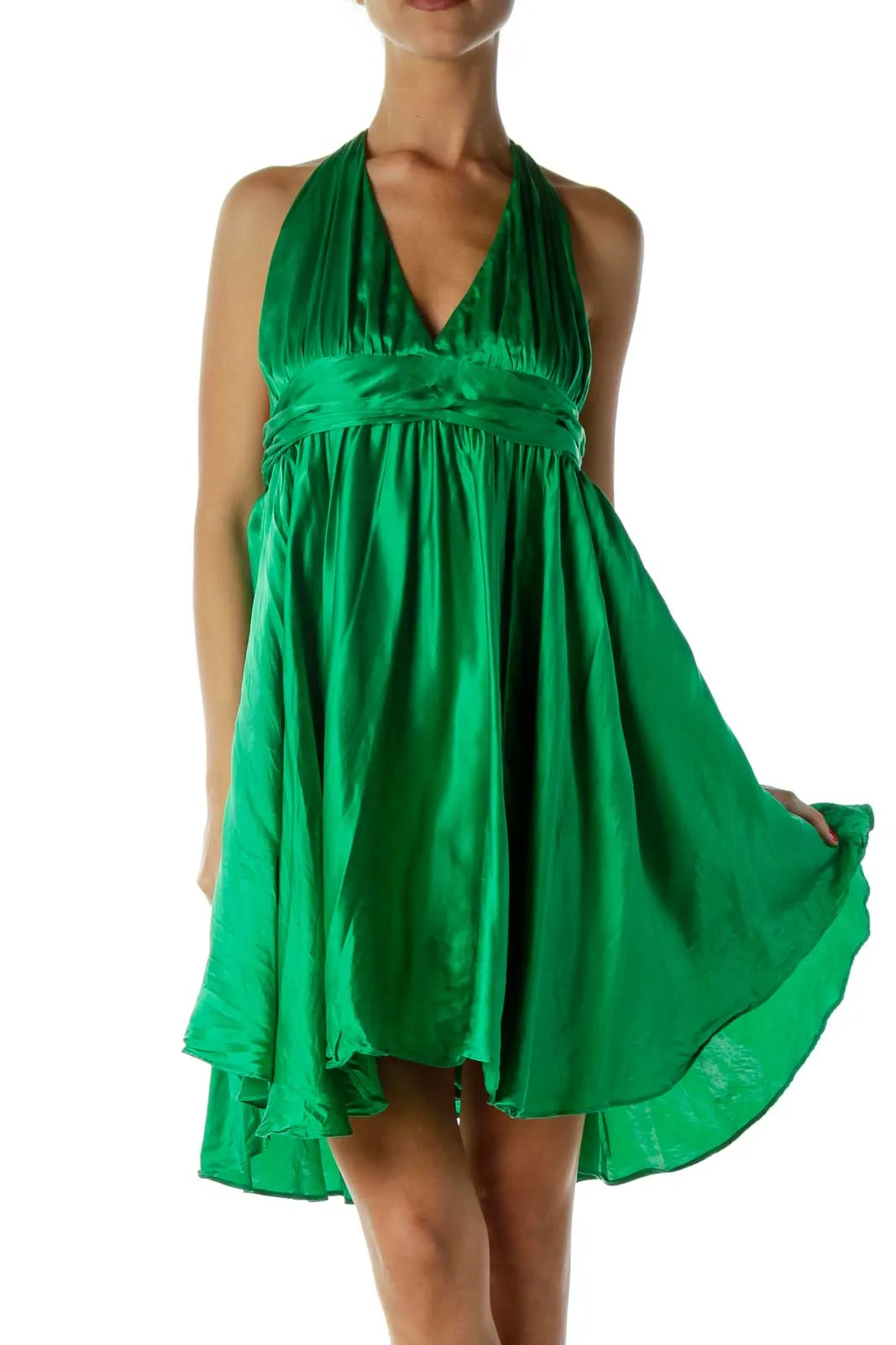 Emerald Green Silk Halter Neck Dress