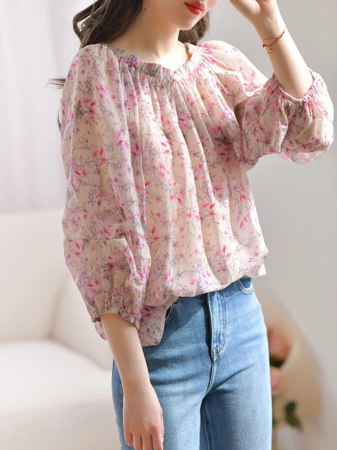 Emma Casual Puff Sleeve Off Shoulder Floral Top