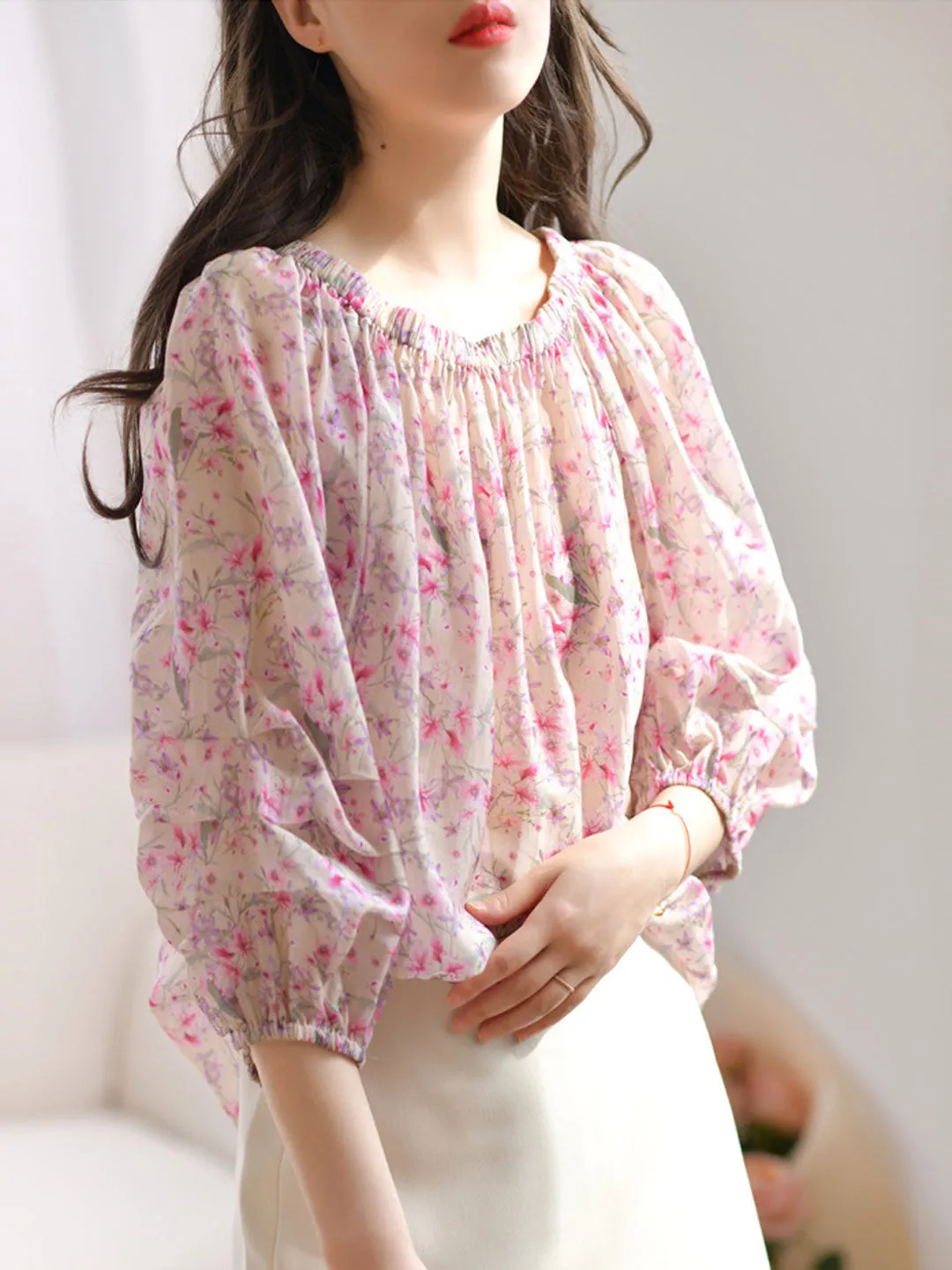 Emma Casual Puff Sleeve Off Shoulder Floral Top