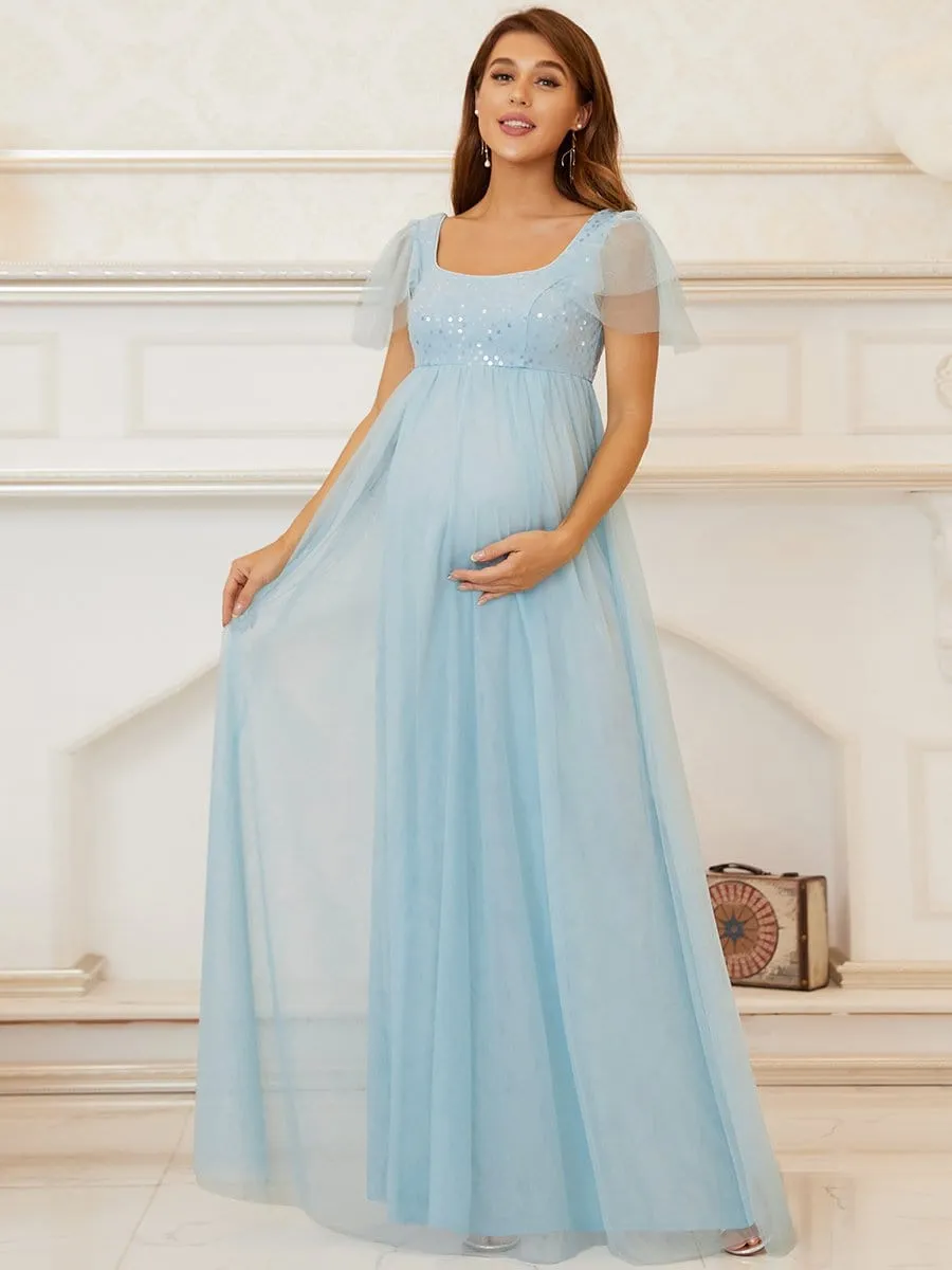 Empire Waist Tulle Sequin Maxi Maternity Dress