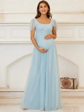 Empire Waist Tulle Sequin Maxi Maternity Dress