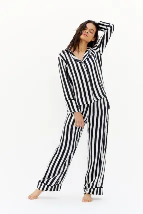 Evie Black Stripe Silk Pyjama Set