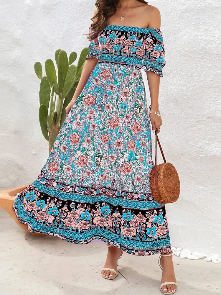 FashionSierra - 2024 Floral Print Square Neck Ruffle Boho Dress