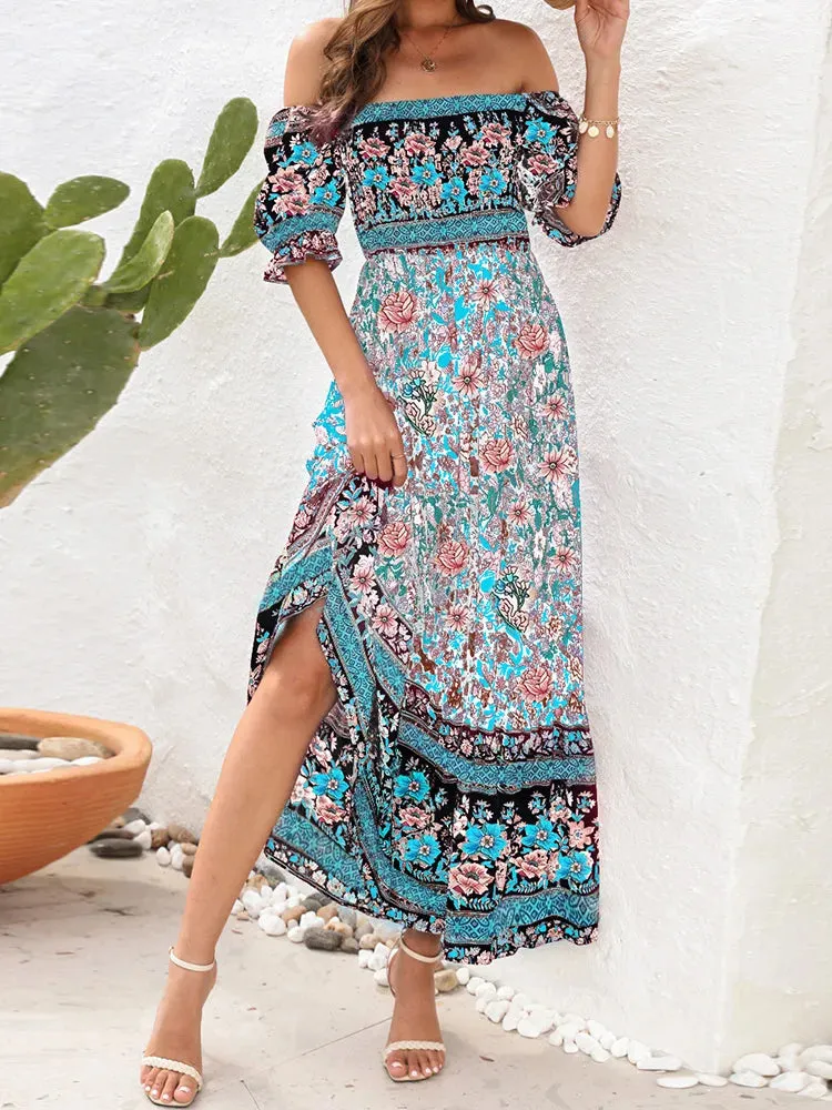 FashionSierra - 2024 Floral Print Square Neck Ruffle Boho Dress