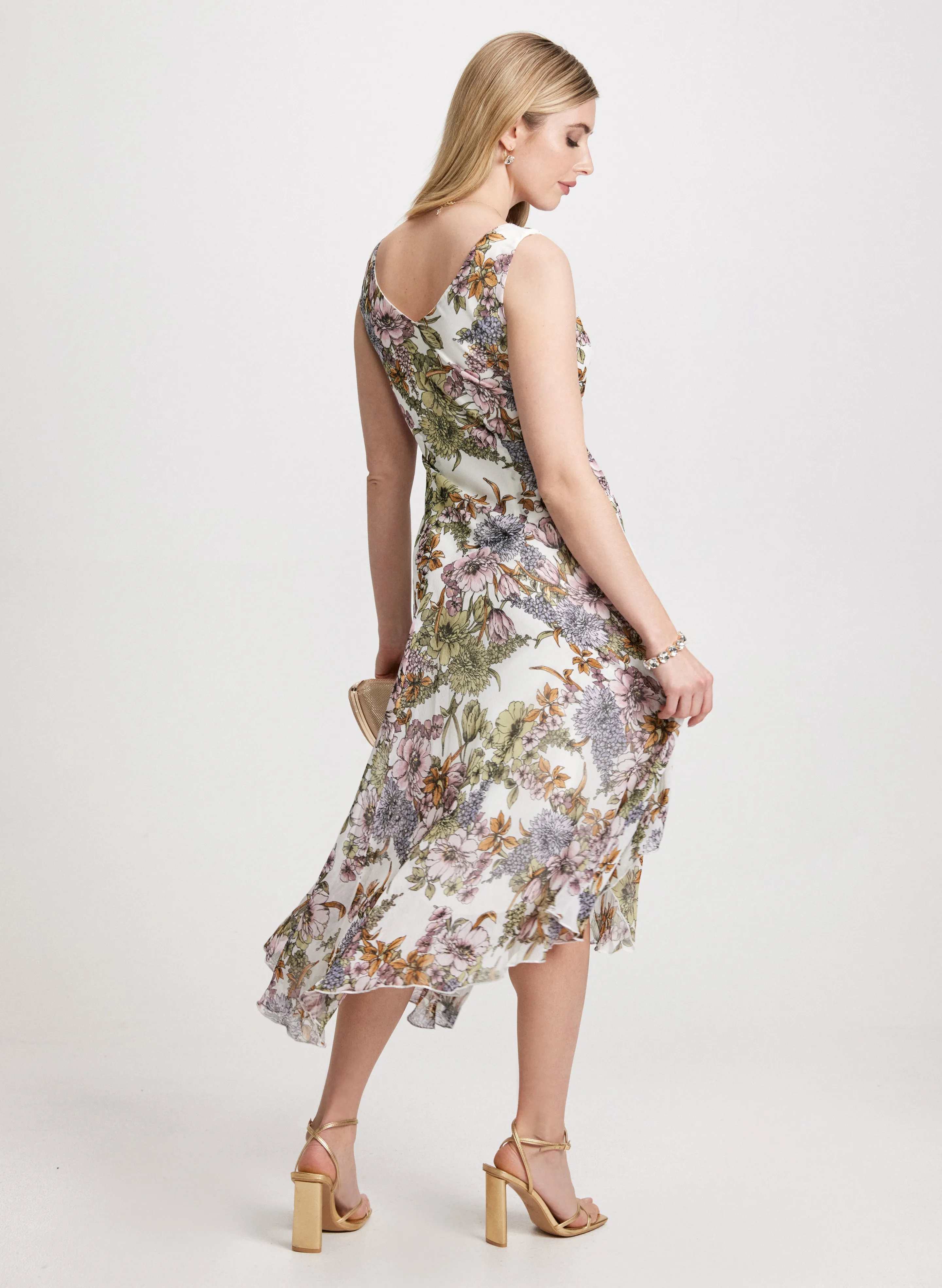 Floral Chiffon Cross-Neck Dress