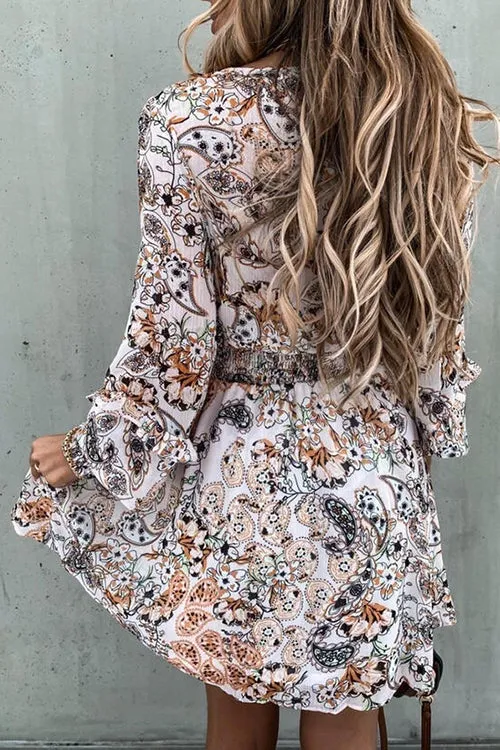 Floral Empire Waist Long Sleeve Mini Dress