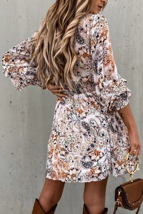 Floral Empire Waist Long Sleeve Mini Dress