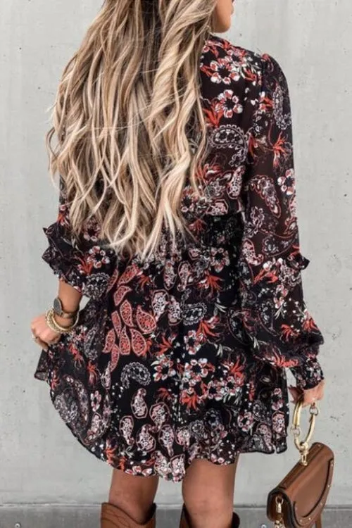 Floral Empire Waist Long Sleeve Mini Dress