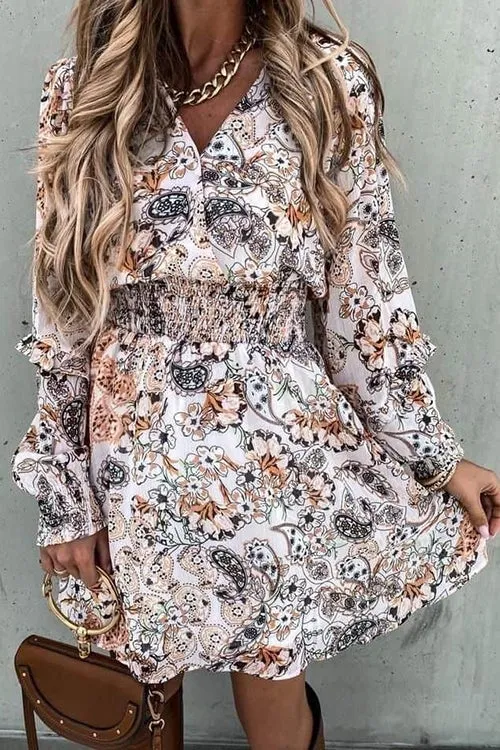 Floral Empire Waist Long Sleeve Mini Dress