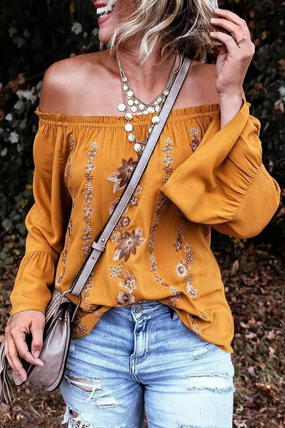 Floral Print Ruffled Off Shoulder Blouse