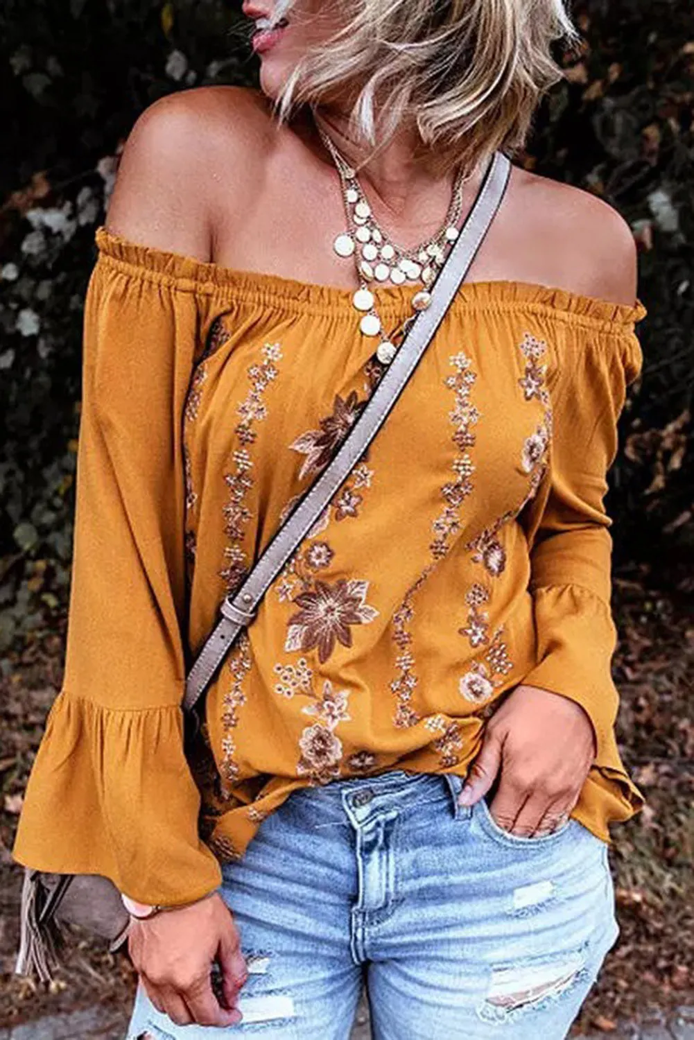 Floral Print Ruffled Off Shoulder Blouse