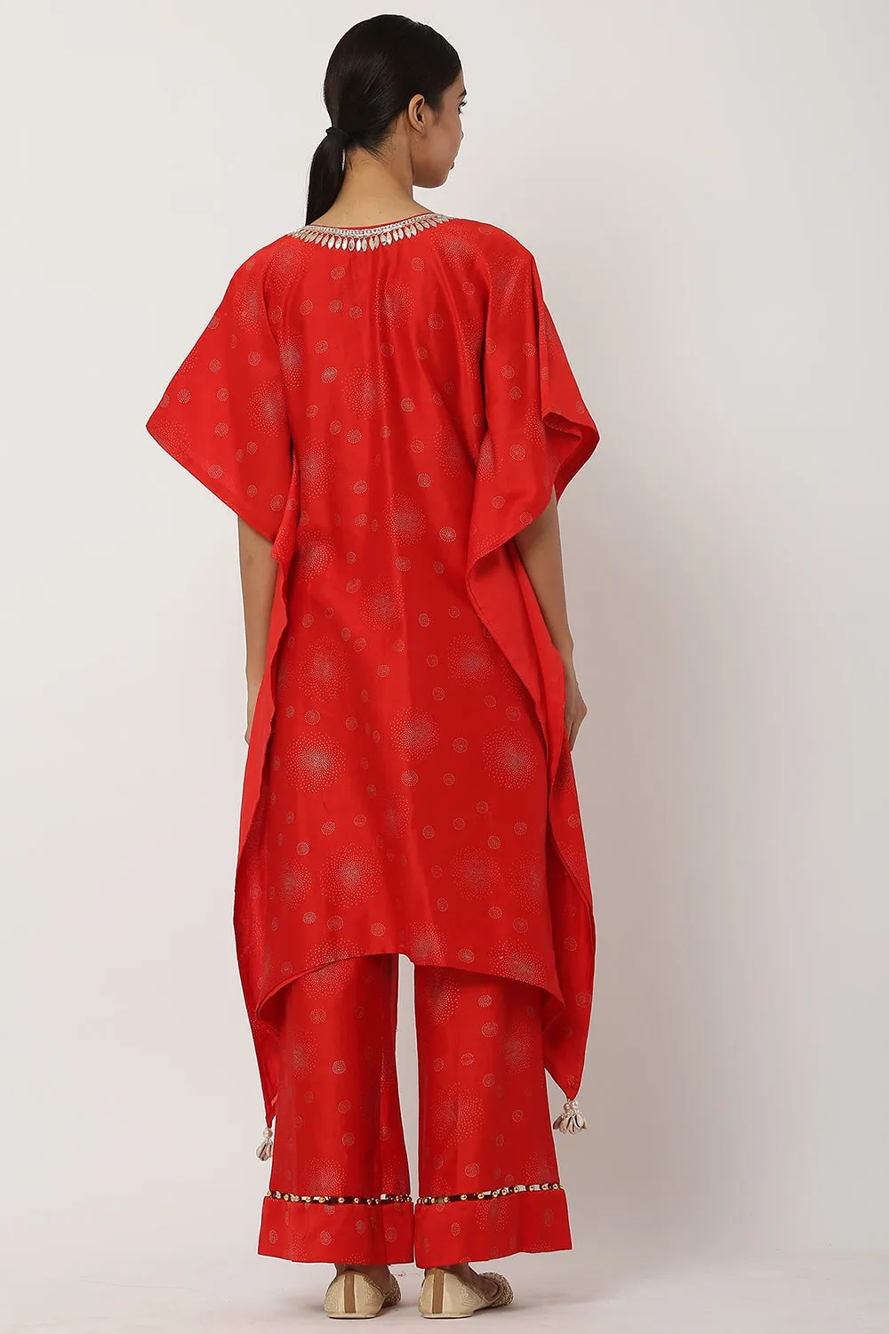 Gota Patti Deep Red Kaftan Set