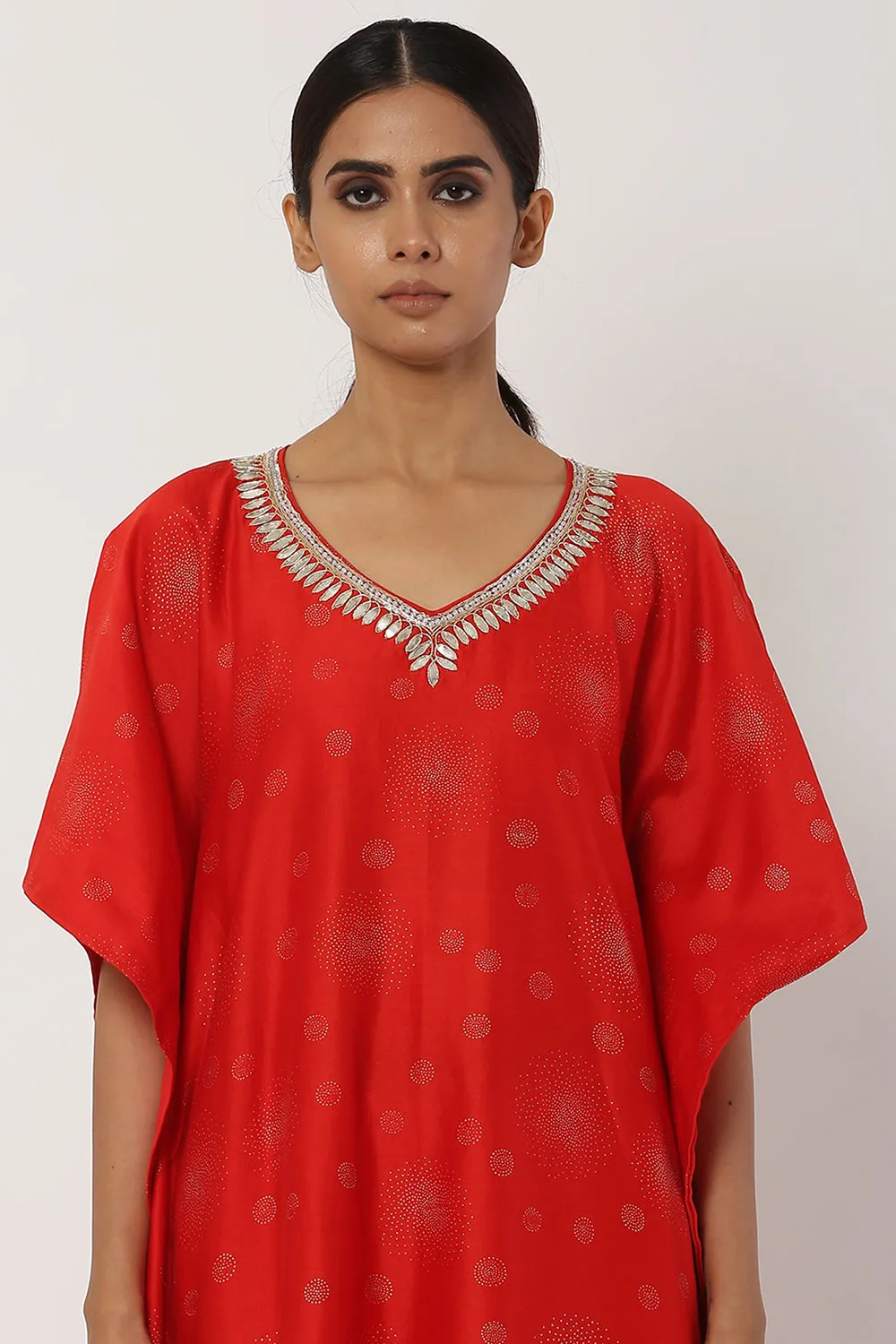 Gota Patti Deep Red Kaftan Set