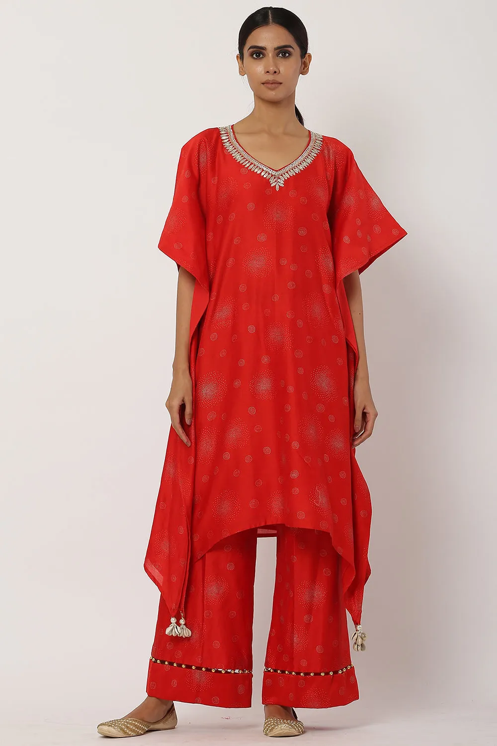 Gota Patti Deep Red Kaftan Set