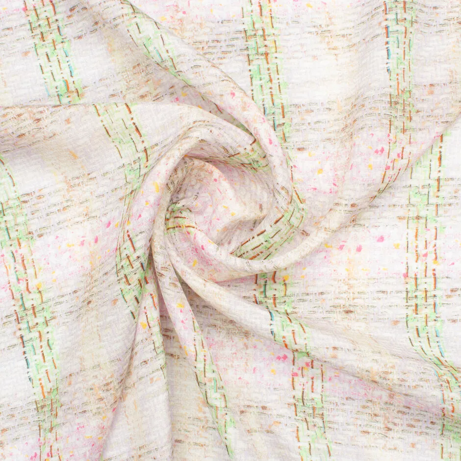 Green & Lavender Bouclé Printed Silk Georgette