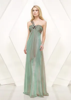 Green Grecian One Shoulder Empire Waist Formal Prom Evening Dress HB148A