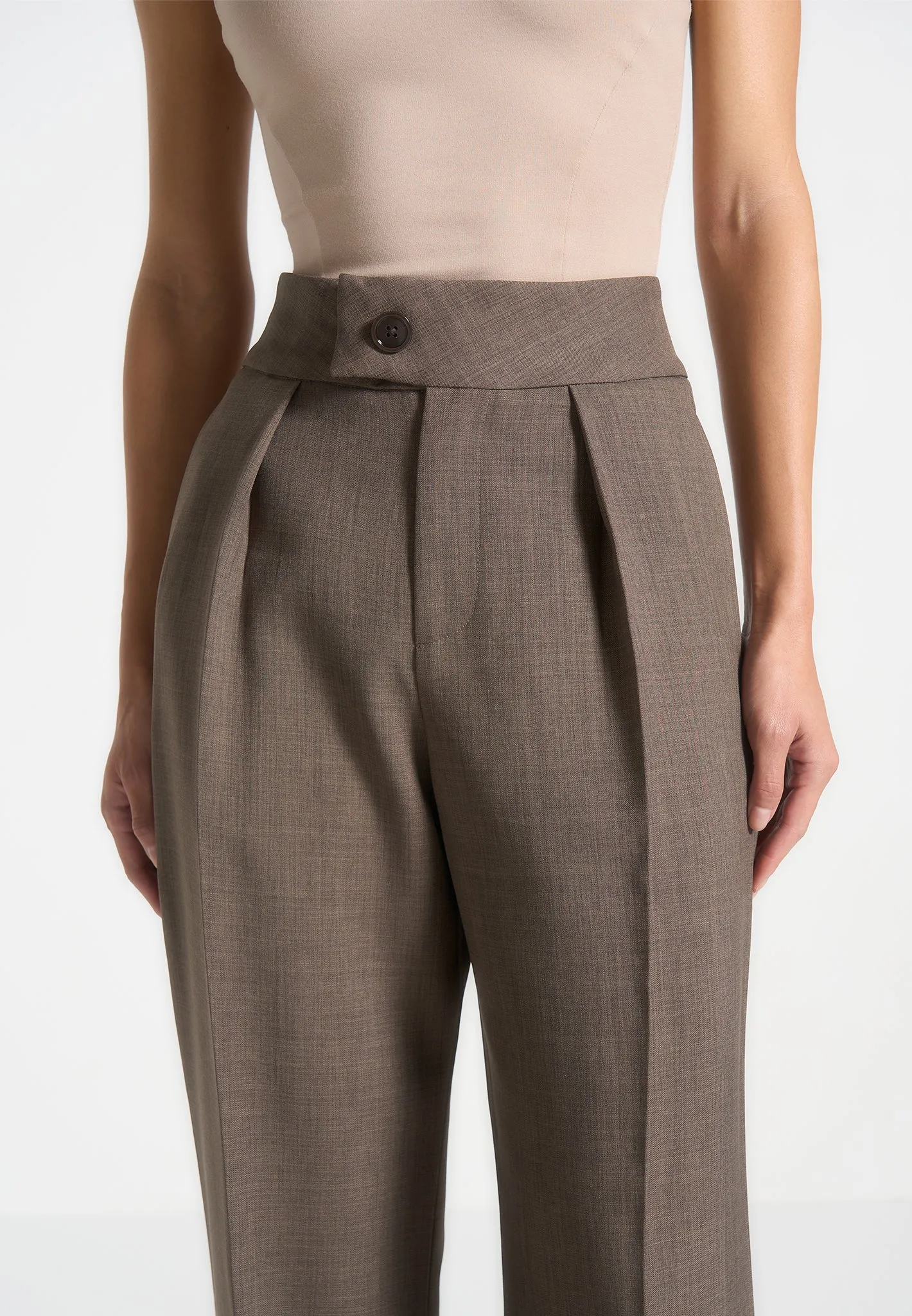 High Waisted Tailored Trousers - Dark Taupe