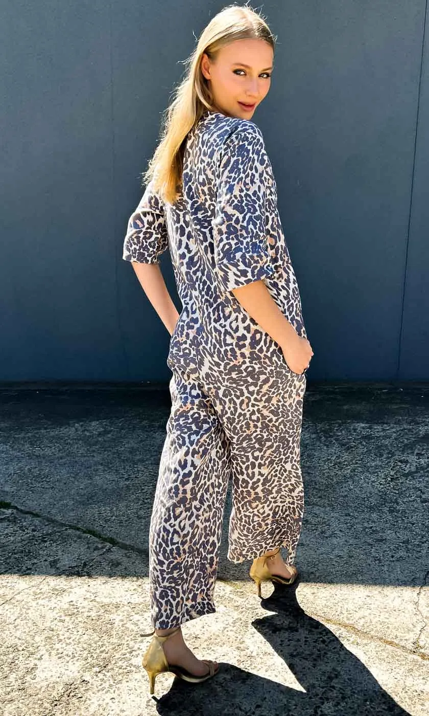 Hoss Linen Jumpsuit - Animal Print